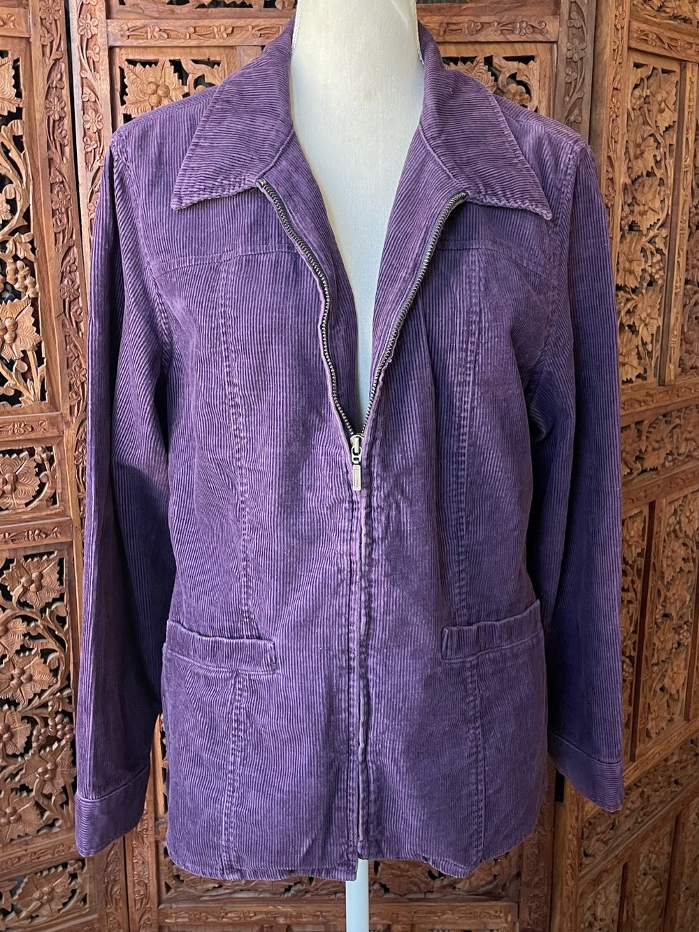 Vintage 90s Retro Y2K Purple Corduroy Zip-Front Jacket